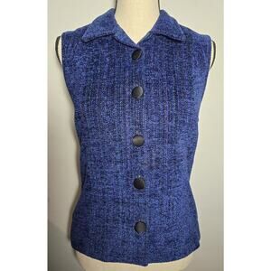 Lynn Yarrington Vest Womens S Blue/Purple Chenille Button Front Hand Woven Lined